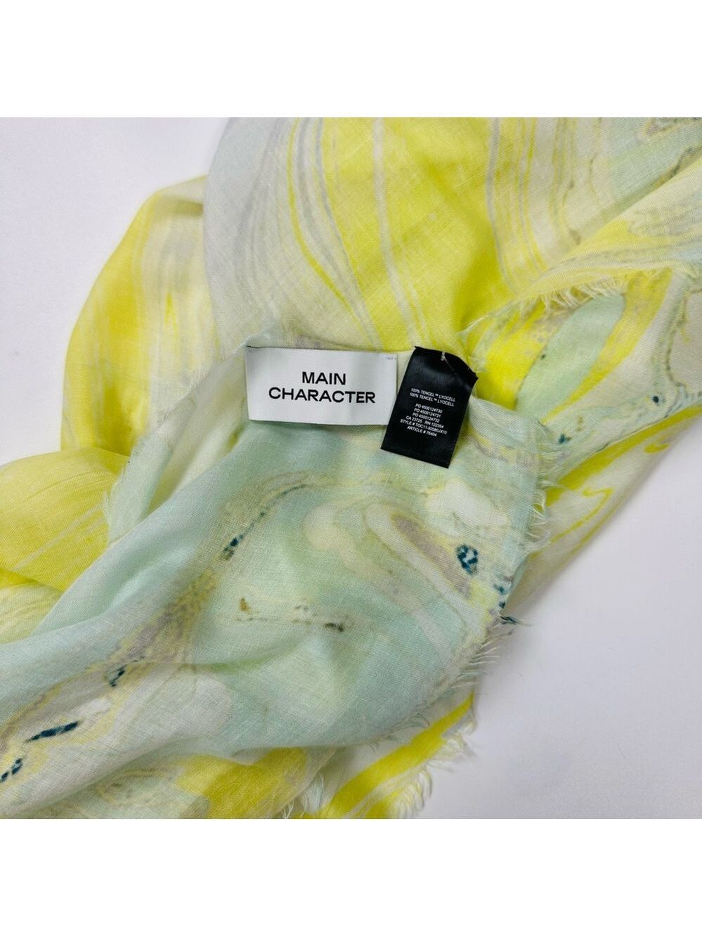 Main Character marbled print raw hem sarong scarf wrap 37in x 86in